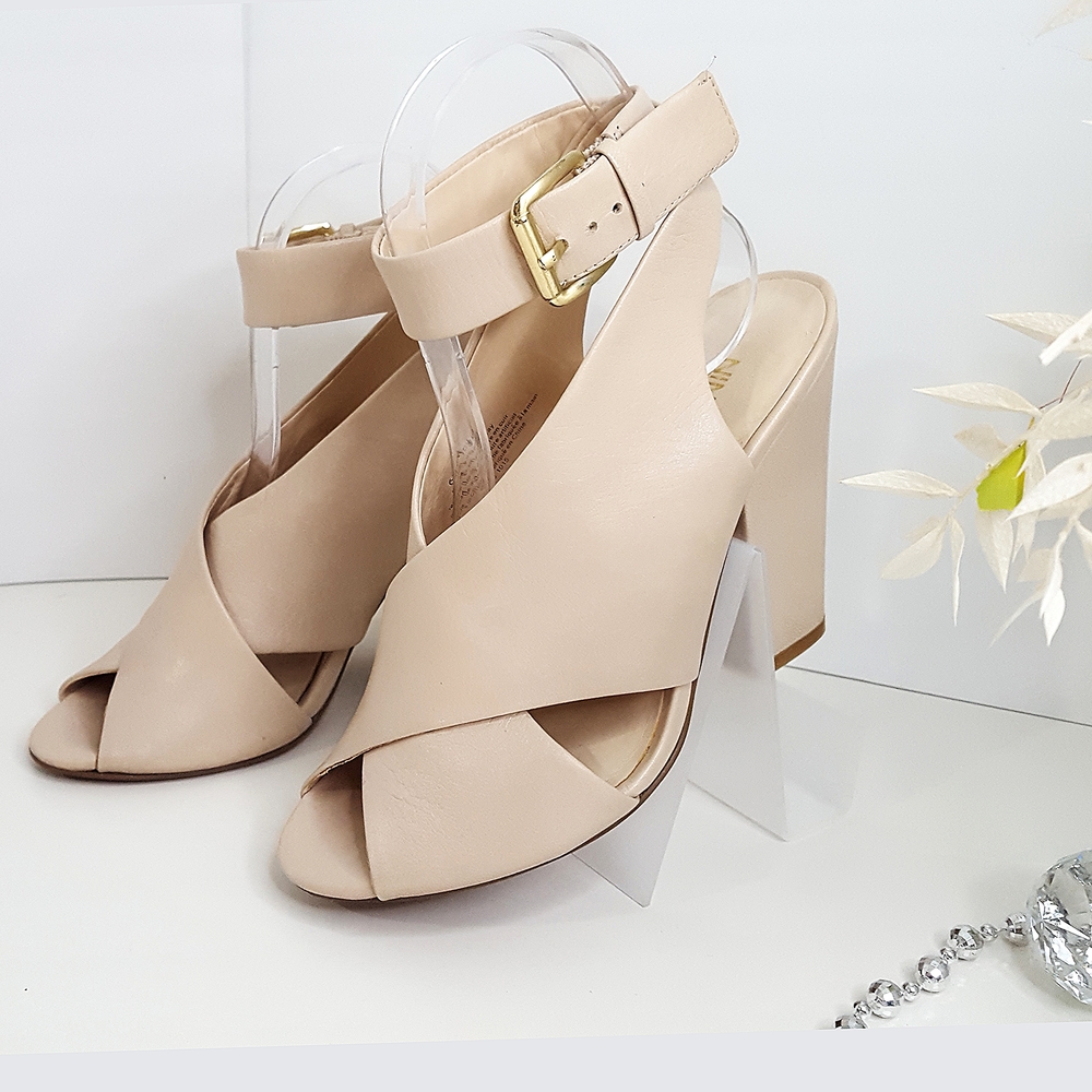 🔖Nine West🌾Cream Block High Heel Peep Toe Sandal☆Summer Booties